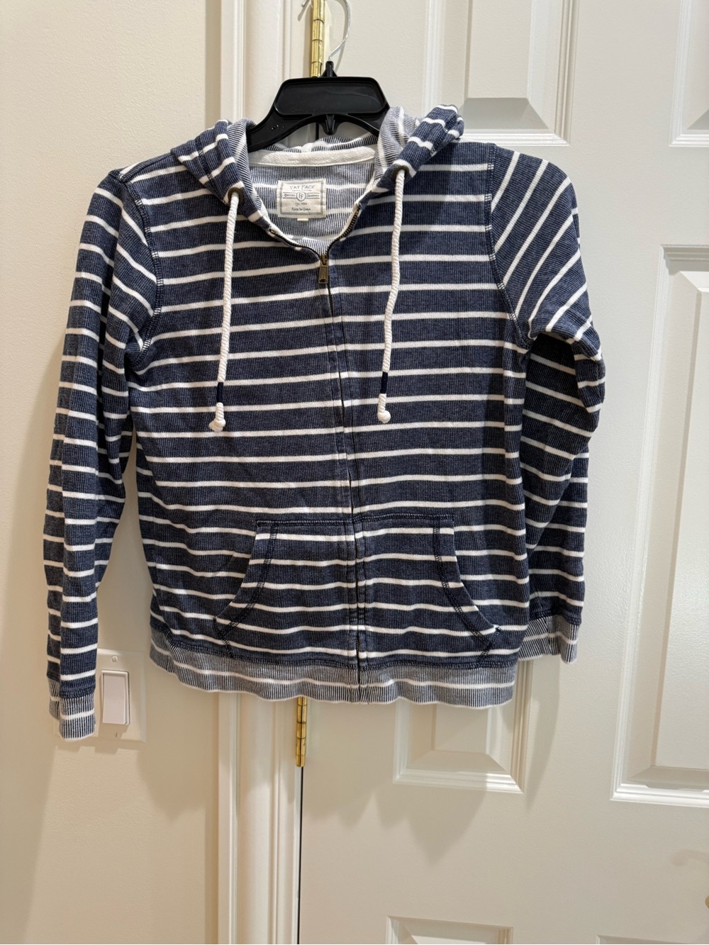 Fat Face Navy and White Striped Zip Hoodie